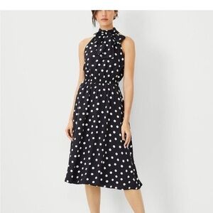 ANN TAYLOR Polka Dot Sleeveless Maxi Dress - Black and White
